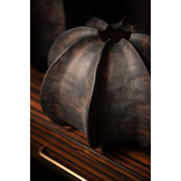 Vase - Black Surface, Round Shape, Ribbed Structure, Stoneware, M - Grayson | PTMD