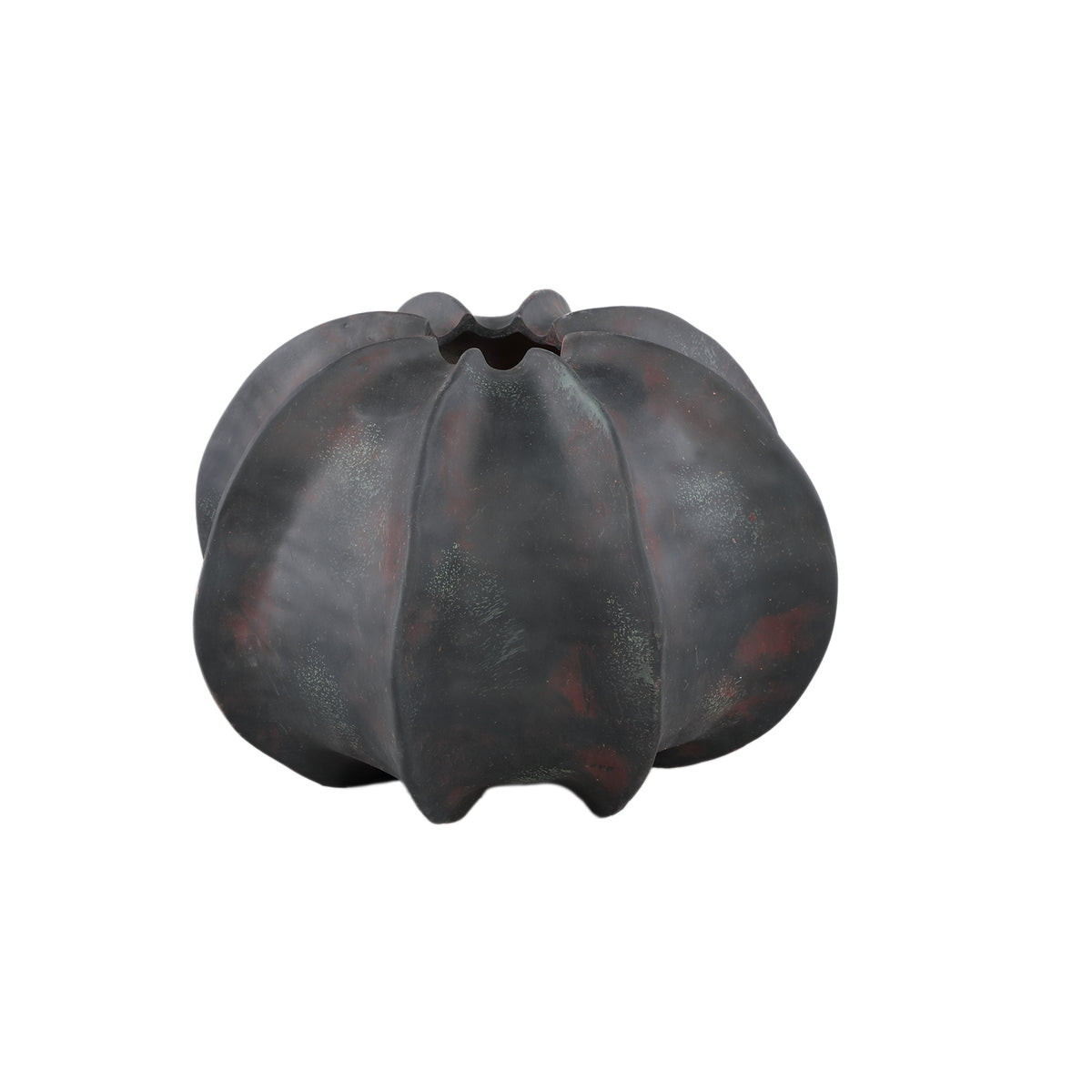 Vase - Black Surface, Round Shape, Ribbed Structure, Stoneware, M - Grayson | PTMD