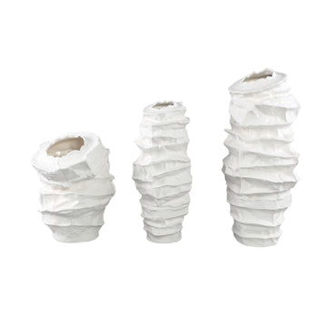Vase – Stoneware Ceramic, Irregular Design, White Color, Slim Shape, S – Aharon | PTMD