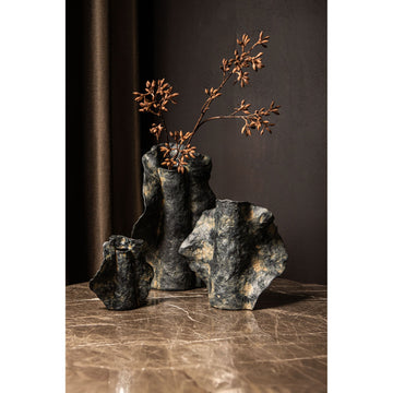 Vase - Stoneware Ceramic, Organic Design, Black, M - Aleigha | PTMD
