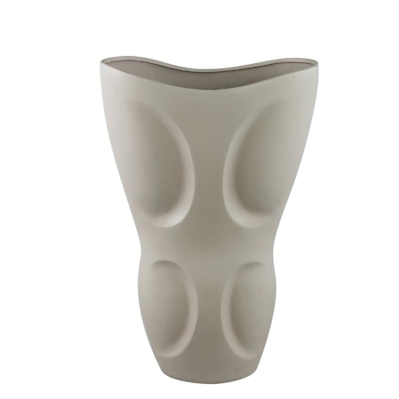 Vase – Stoneware Ceramic, Oval Design, Gray Color, Patterned Surface, L – Dayna | PTMD