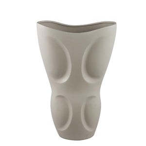 Vase – Stoneware Ceramic, Oval Design, Gray Color, Patterned Surface, L – Dayna | PTMD