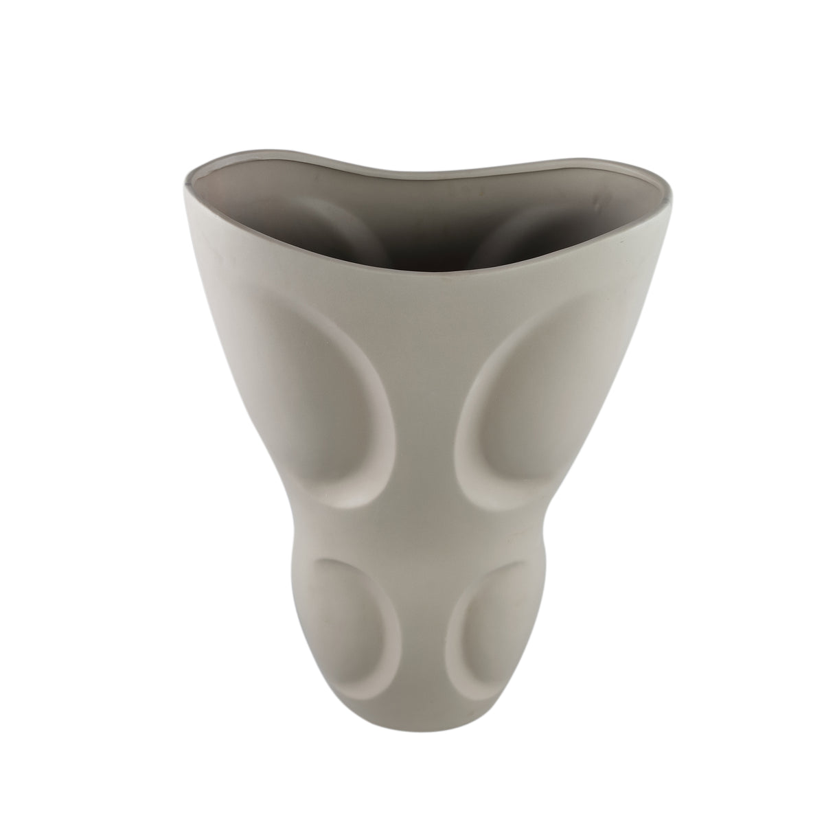 Vase - Stoneware Ceramic, Oval Design, Grey Color, Patterned Surface, S - Dayna | PTMD