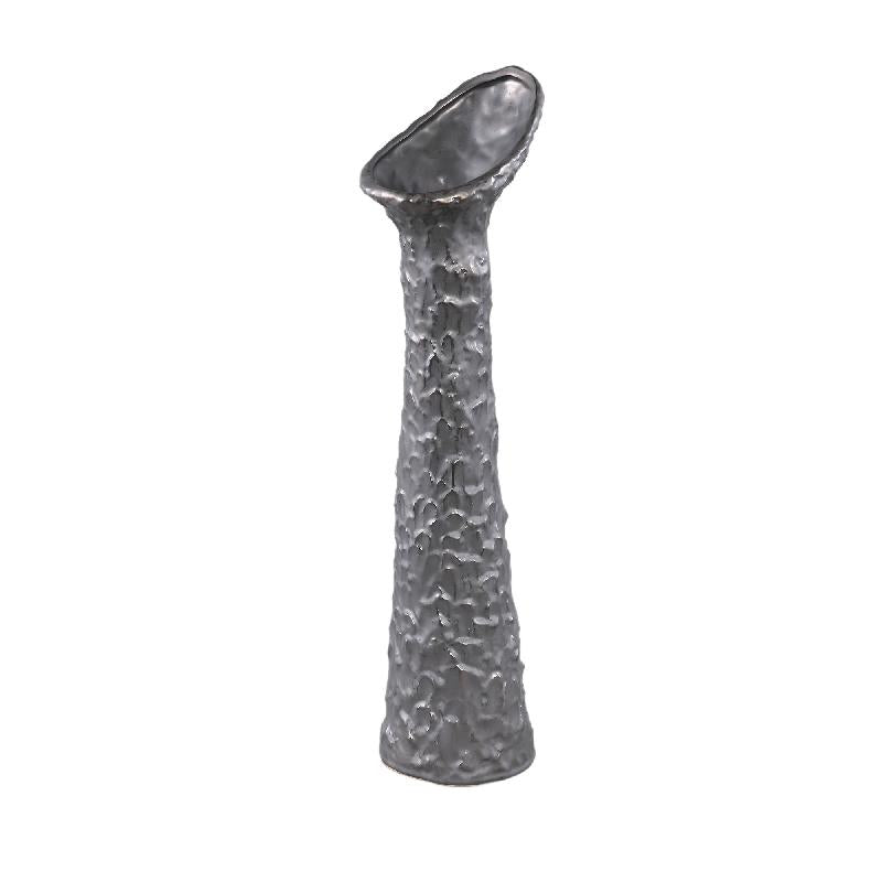 Vase - Ceramic Stoneware, Leaf-shaped Design, Anthracite, L - Shennen | PTMD