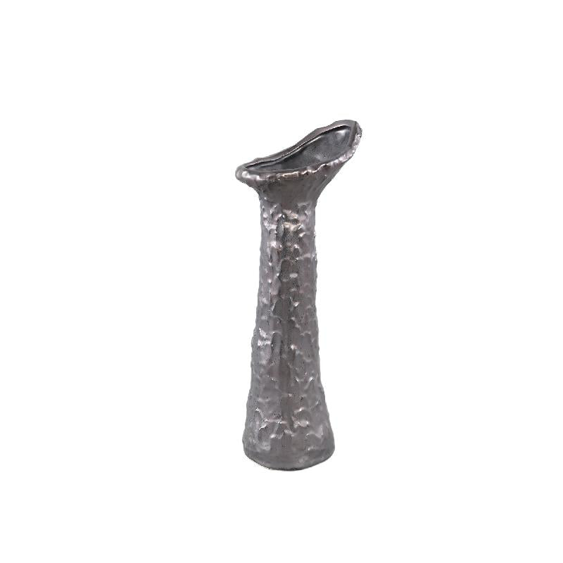 Vase - Ceramic Stoneware, Leaf-Shaped Design, Anthracite, S - Shennen | PTMD