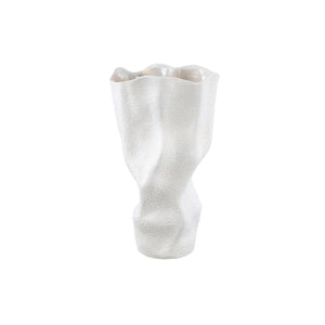 Vase - Stoneware Ceramic, Wave Design, White Color, Dot Pattern, L - Violet | PTMD