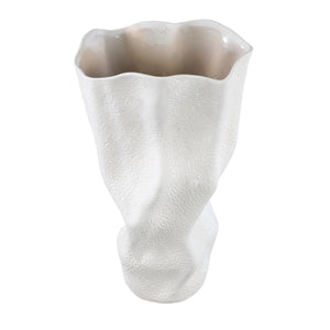 Vase – Stoneware Ceramic, Wave Design, White Color, Dot Pattern, S – Violette | PTMD