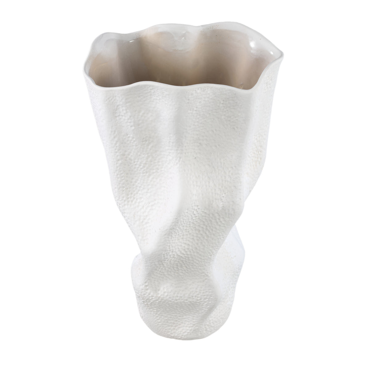 Vase - Stoneware Ceramic, Wave Design, White Color, Dot Pattern, L - Violet | PTMD