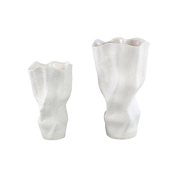 Vase – Stoneware Ceramic, Wave Design, White Color, Dot Pattern, S – Violette | PTMD