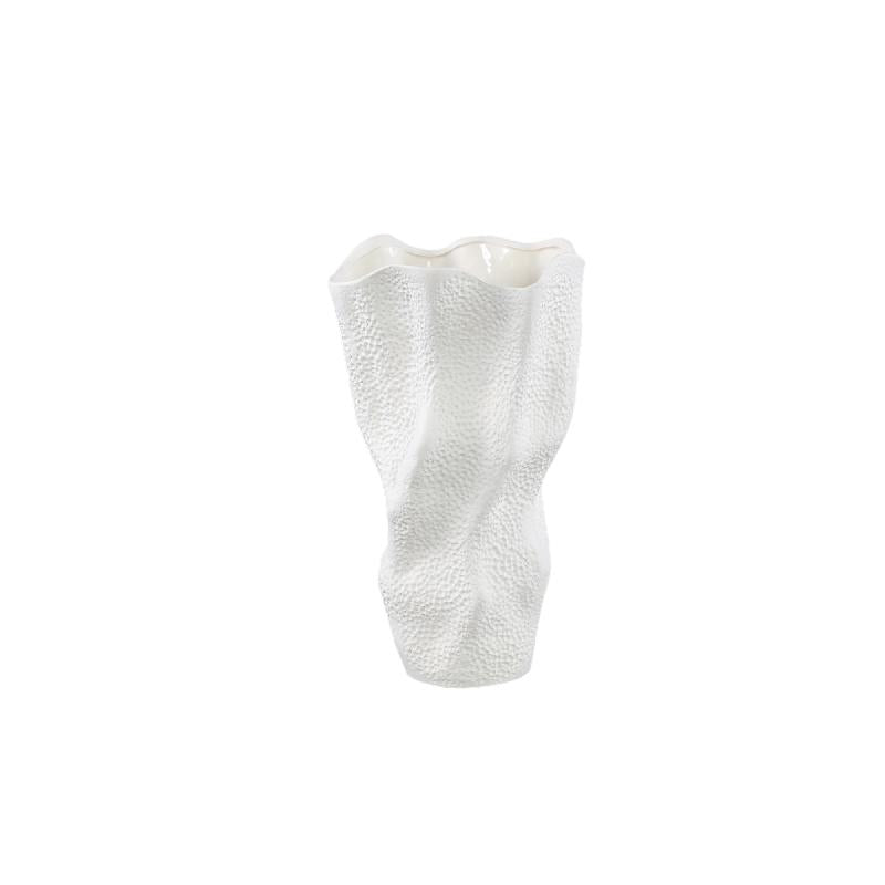 Vase – Stoneware Ceramic, Wave Design, White Color, Dot Pattern, S – Violette | PTMD