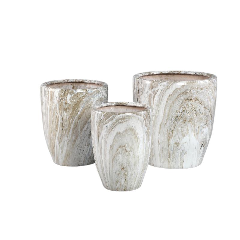Blumentopf – Beige Oberfläche, Marmoroptik Design, Keramik Material, L – Miah | PTMD