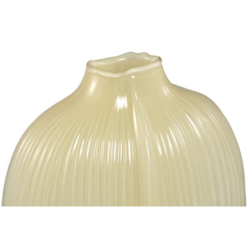 Vase - Cream Glass, Oval Shape, Ribbed Surface, Tall - Jalisia | PTMD