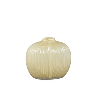 Vase – Cream Glass, Oval Shape, Ribbed Surface, Low – Jalisia | PTMD