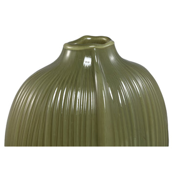 Vase – Olive Glass, Oval Shape, Ribbed Surface, Tall – Jalisia | PTMD