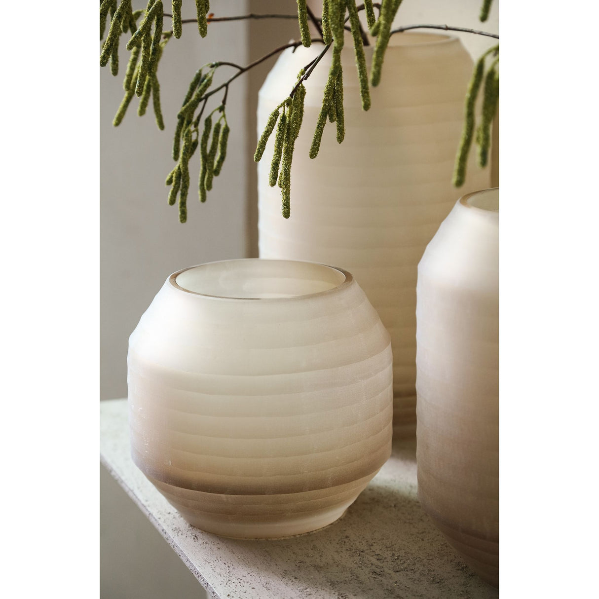 Vase – Beige Hue, Glass Material, Stripe Design, S – Malia | PTMD