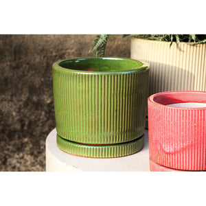 Topf – Geripptes Design, Zylinder Form, Keramik Material, Grün – Meliya | PTMD