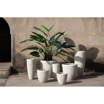 Pot - cream surface, GRC material, round shape, set of 3 - Dashima | PTMD