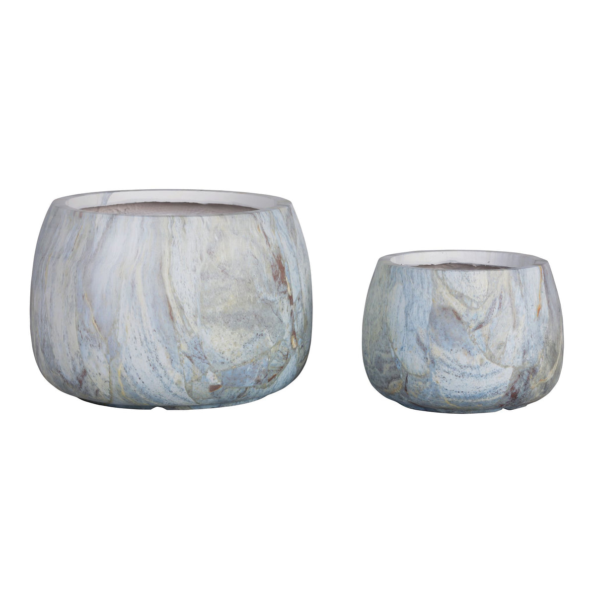 Planter – blue surface, marble look, GRC material, set of 2 – Amilee | PTMD
