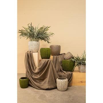 Flower Pot – Bronze Finish, Round Shape, Crocodile Pattern, Ceramic Material, S – Crocco | PTMD