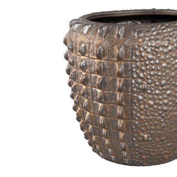 Flower Pot – Bronze Finish, Round Shape, Crocodile Pattern, Ceramic Material, S – Crocco | PTMD