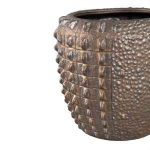 Flowerpot – Bronze Surface, Round Shape, Crocodile Pattern, Ceramic Material, M – Crocco | PTMD