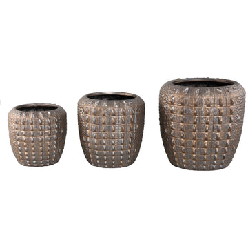 Flower Pot – Bronze Finish, Round Shape, Crocodile Pattern, Ceramic Material, S – Crocco | PTMD