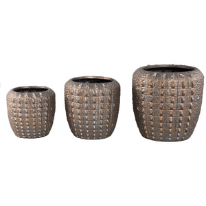 Flower Pot – Bronze Finish, Round Shape, Crocodile Pattern, Ceramic Material, L – Crocco | PTMD