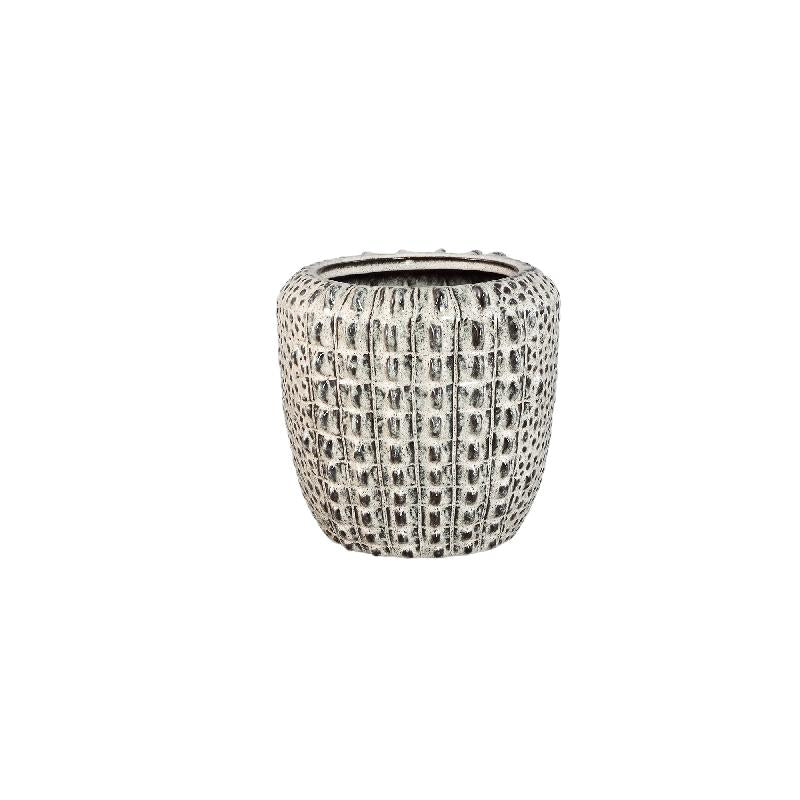 Topf – Cremefarbene Oberfläche, Runde Form, Krokodilmuster, Keramik Material, S – Crocco | PTMD