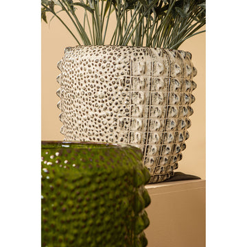 Flowerpot – Cream-colored surface, Round shape, Crocodile pattern, Ceramic material, M – Crocco | PTMD