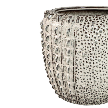 Plant Pot - Cream-colored surface, Round shape, Crocodile pattern, Ceramic material, S - Crocco | PTMD