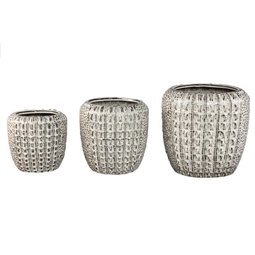 Plant Pot - Cream-colored surface, Round shape, Crocodile pattern, Ceramic material, S - Crocco | PTMD