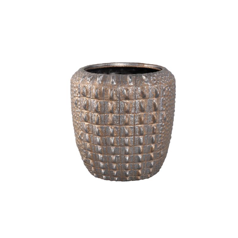 Flowerpot – Bronze Surface, Round Shape, Crocodile Pattern, Ceramic Material, M – Crocco | PTMD