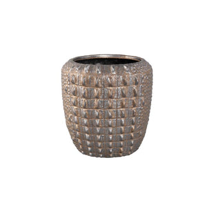Flowerpot – Bronze Surface, Round Shape, Crocodile Pattern, Ceramic Material, M – Crocco | PTMD