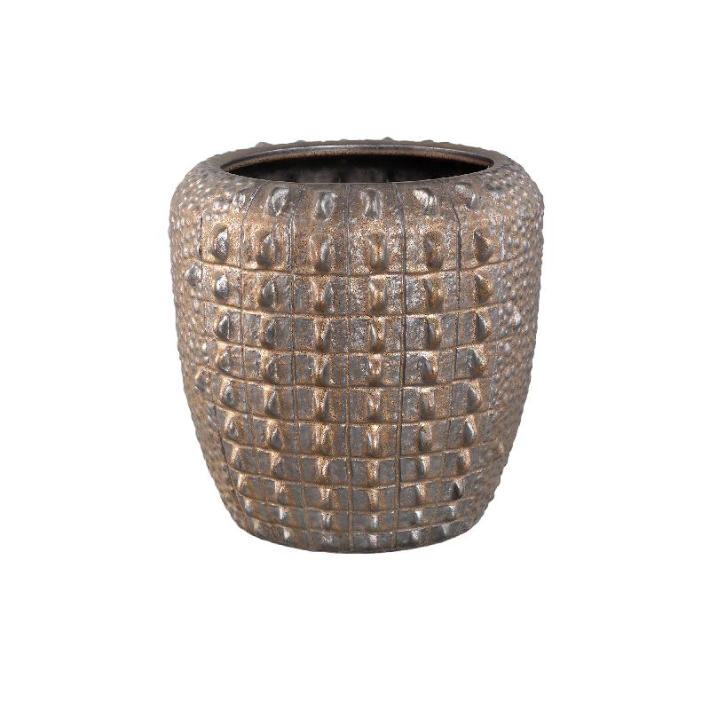 Flower Pot – Bronze Finish, Round Shape, Crocodile Pattern, Ceramic Material, L – Crocco | PTMD