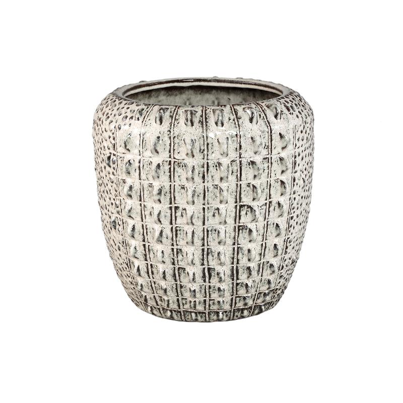 Flower Pot – Cream Surface, Round Shape, Crocodile Pattern, Ceramic Material, L – Crocco | PTMD