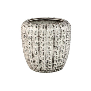 Flower Pot – Cream Surface, Round Shape, Crocodile Pattern, Ceramic Material, L – Crocco | PTMD
