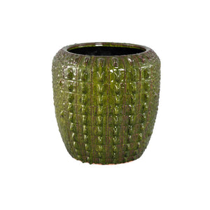 Flowerpot – Dark Green Surface, Round Shape, Crocodile Pattern, Ceramic Material, L – Crocco | PTMD