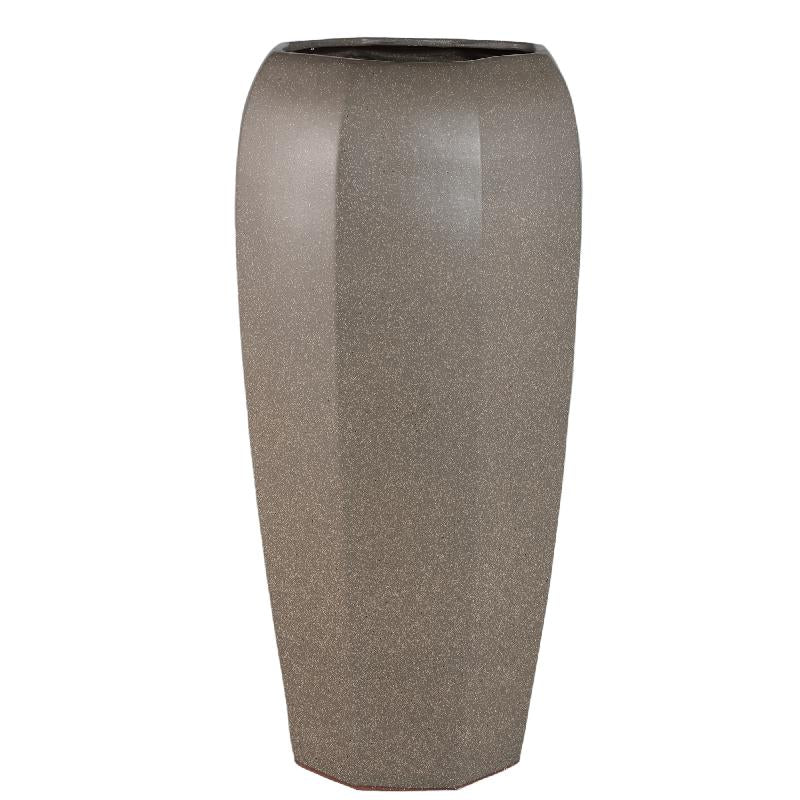 Pot – Ceramic Material, Octagonal Shape, Dark Brown Surface, XL – Myrick | PTMD