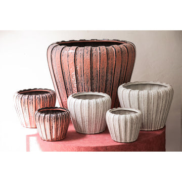 Pot - White color, Vertical ribbed structure, Round shape, Stoneware ceramic, XS - Mirei | PTMD