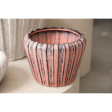 Pot - White color, Vertical ribbed structure, Round shape, Stoneware ceramic, XS - Mirei | PTMD