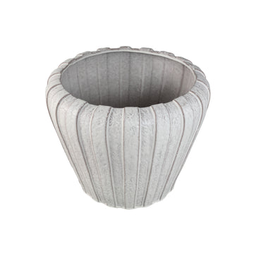 Pot – White color, Vertical ribbed structure, Round shape, Stoneware ceramic, L – Mirei | PTMD
