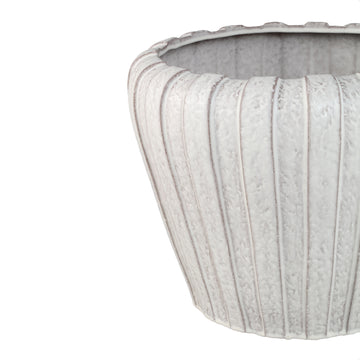 Pot – White color, Vertical ribbed structure, Round shape, Stoneware ceramic, L – Mirei | PTMD