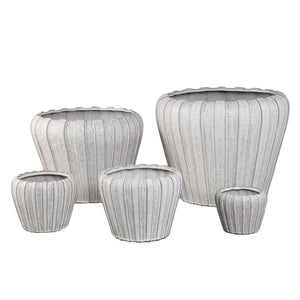 Pot – White color, Vertical ribbed structure, Round shape, Stoneware ceramic, L – Mirei | PTMD
