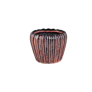 Pot – Pink color, Vertical groove structure, Round shape, Stoneware ceramic, XS – Mirei | PTMD