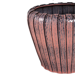 Pot – Pink color, Vertical groove structure, Round shape, Stoneware ceramic, L – Mirei | PTMD