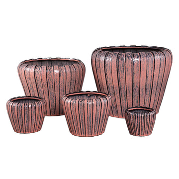 Pot – Pink color, Vertical rib structure, Round shape, Stoneware ceramic, S – Mirei | PTMD