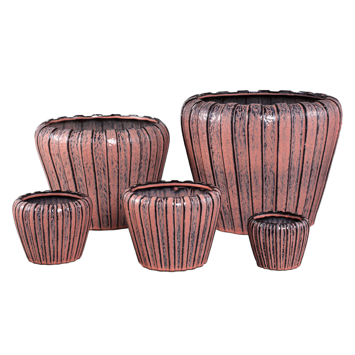 Pot – Pink color, Vertical groove structure, Round shape, Stoneware ceramic, L – Mirei | PTMD