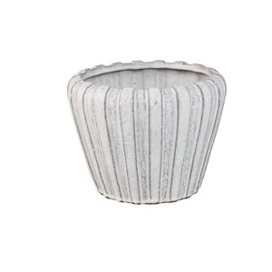 Pot – White color, Vertical ribbed structure, Round shape, Stoneware ceramic, M – Mirei | PTMD