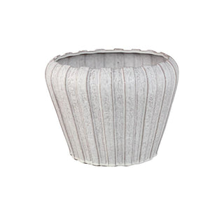 Pot – White color, Vertical ribbed structure, Round shape, Stoneware ceramic, L – Mirei | PTMD