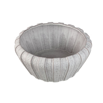Flower Pot – White Color, Vertical Ribbed Structure, Round Shape, Stoneware, S – Mirei | PTMD
